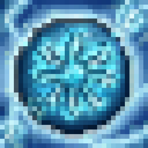 Icy blue spell, swirling snowflakes, frozen tendrils, crackling energy, pixelated power, minimalist magic.