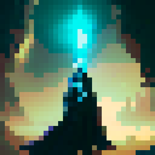 wizard with point hat, sword and staff, long robes, think gandalf.