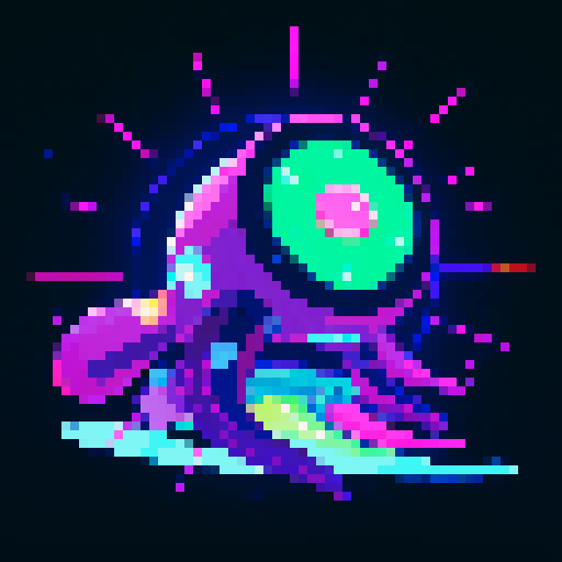 space ship with vibrant colors and sleek design, shooting vibrant lasers at a swarm of organic enemies with tentacle-like appendages, firing white energy balls in a pixelated, sRGB art style
