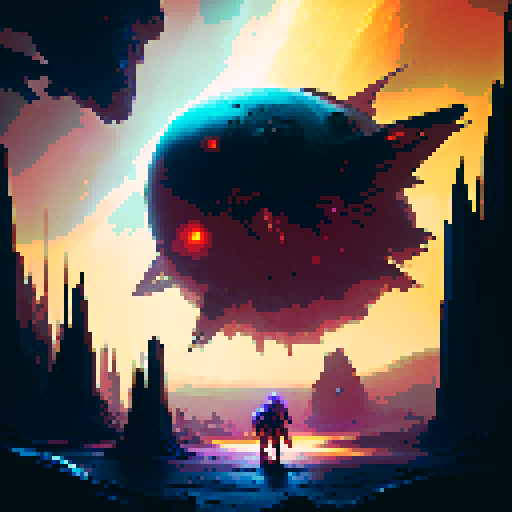 A towering, armored space marine wields a glowing plasma cannon while charging into battle alongside a swarm of otherworldly creatures, set against a backdrop of a dark and foreboding planet with fiery red skies and jagged rock formations