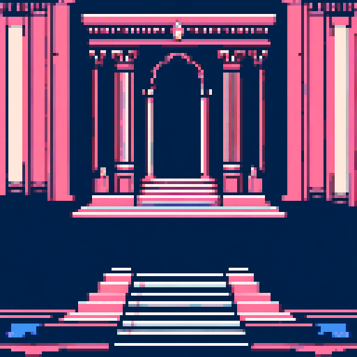 royal chamber, pixel art, kingdom, throne, columns, light on throne