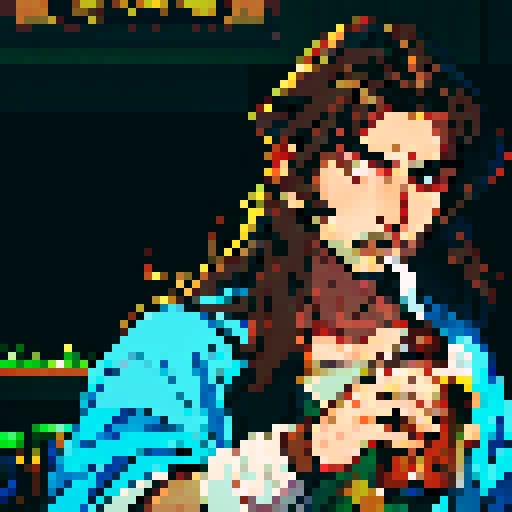 handsome, long brown haired guy, detailed pixel art, sRGB, beer
