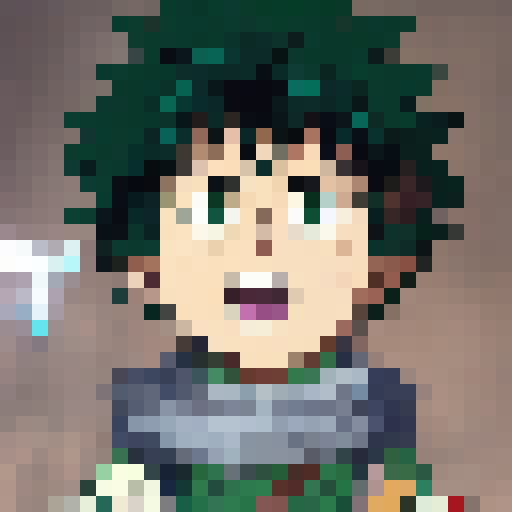 "Deku, wielding a glowing green sword and shield, stands victorious atop a mountain of defeated orcs, his emerald hair flowing in the wind as he gazes out at the sprawling medieval kingdom laid out before him."