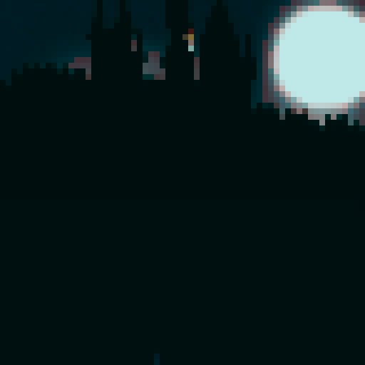 Gothic castle, moonlit sky, bats circling, vampires soaring, pixelated spires.