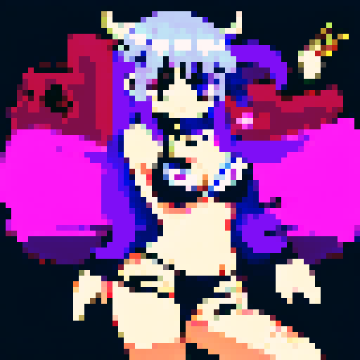 Demon slayer girl, big tits, big ass, in bikini, vibrant pixelated art