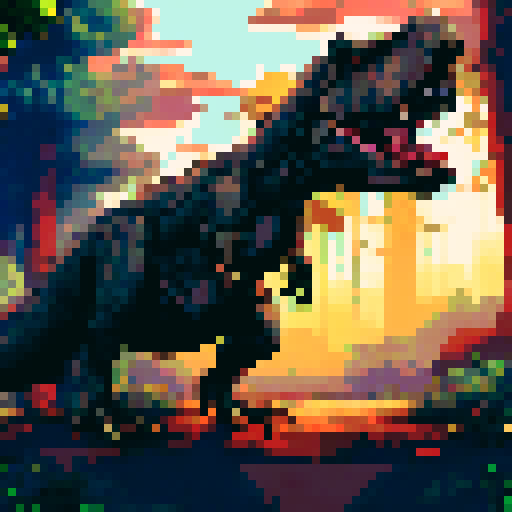 a T-rex running around the forest for meat