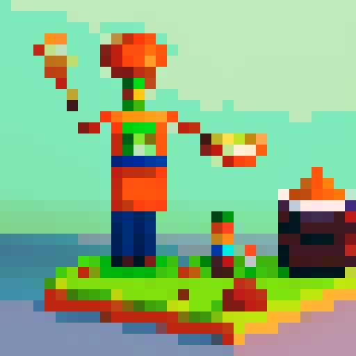 Mechanical chef with a frying pan arm and a whisk hand, traversing a rusty kitchen landscape filled with robot appliances, mutant vegetables, and toxic spices