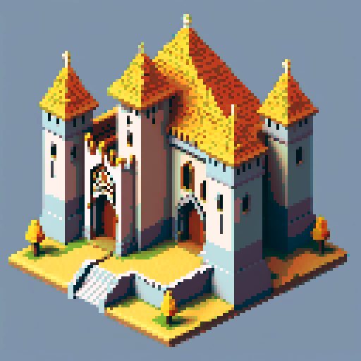 isometric, sacred place, medieval, inside, building, block, sacred, gold