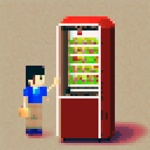 a japanese vending machine, red selling sweets