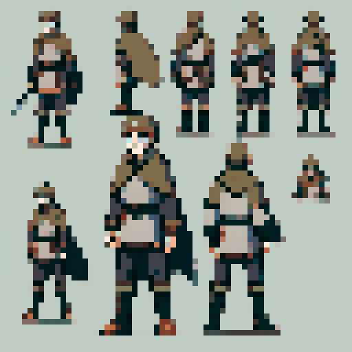 Medieval 13th-century Finnish character, 64x64 pixel sprite, simple tunic, belted waist, fur footwear from hides, cords, natural earthy tones, rugged survival setting, visually expressive at low resolution, neutral front-facing pose, character portrait, close up, anime style, pixel art