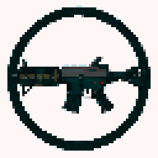 M4A1 Rifle icon, white background, black icon, pixel art