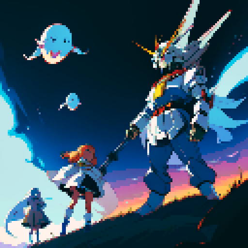Pixel art, ghost, gundam