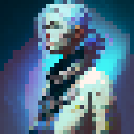 western style, simplified, portrait avatar, woman with shoulder length dark hair, looking at the camera, blue palette, close up
