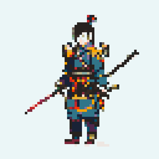 historically accurate muromachi samurai in traditional armor, roguelike rpg full-body sprite
