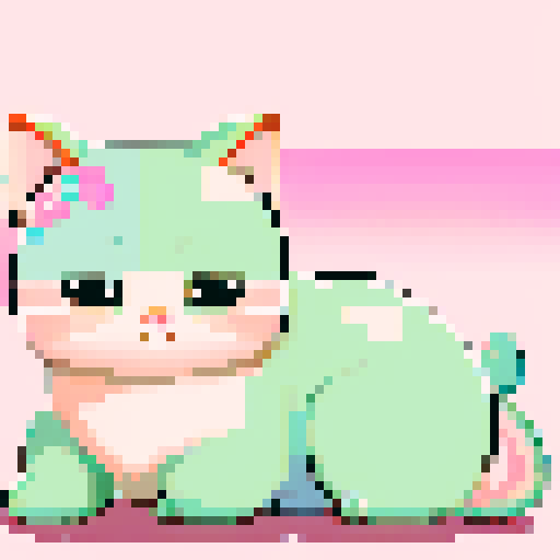 cute pink cat, game icon, close up, pixel art, 16x16, portrait, pastel colors, adorable expression