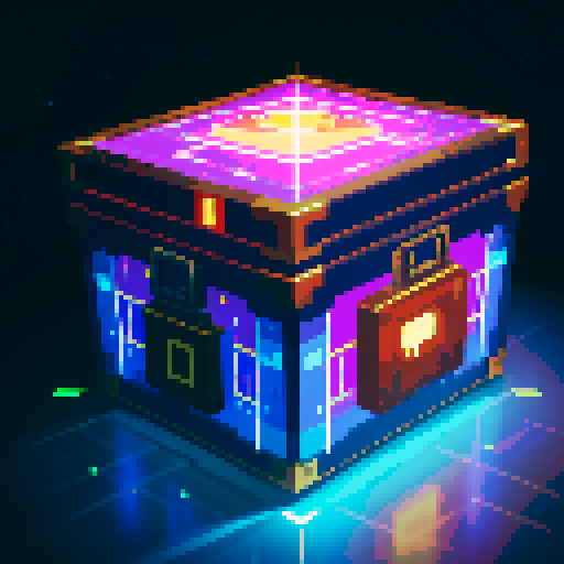 lootbox, outerspace, the heavens, sei network symbol, pixel art, sRGB, glowing celestial treasure chest