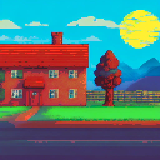 night, house with chimney, pastoral village, moon 