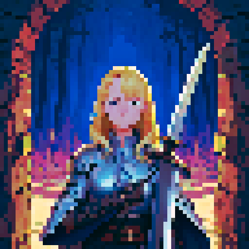 blonde swordswoman, fantasy RPG, dystopian, forest