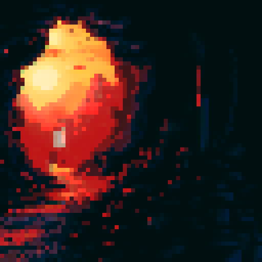 create a pixel picture with dark background, with exploding effect.
