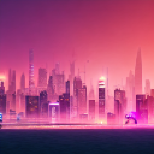 Neon-lit skyscrapers loom above the smog-filled streets, where futuristic hovercars whiz past chrome-clad robots and augmented humans.