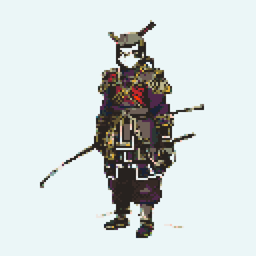 historically accurate muromachi samurai in traditional armor, roguelike rpg full-body sprite