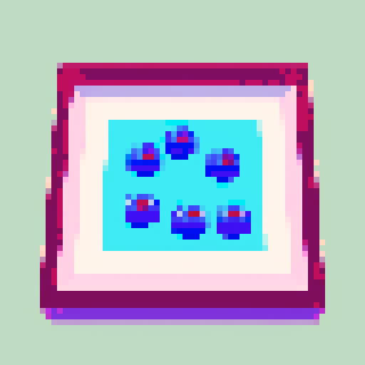 Pixel art of blueberries forming a rectangular art frame in a playful and retro gaming style 
