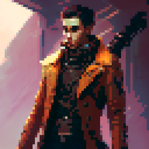 steampunk young man, red coat, red hat, 2D game stance, pixel art, sRGB