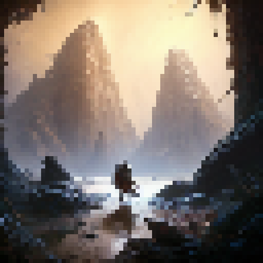 A lone warrior journeys through a magical world, braving treacherous landscapes, fierce creatures, and ancient ruins to collect the shattered pieces of the mythical Elden ring and restore it to its former glory, depicted in a dark, gritty art style with intricate details and bold, contrasting colors.