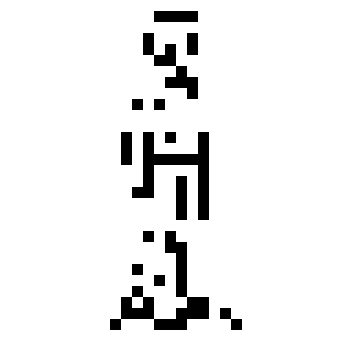 stick figure twerking, black and white, retro video game style, 8-bit graphics, high contrast, no background