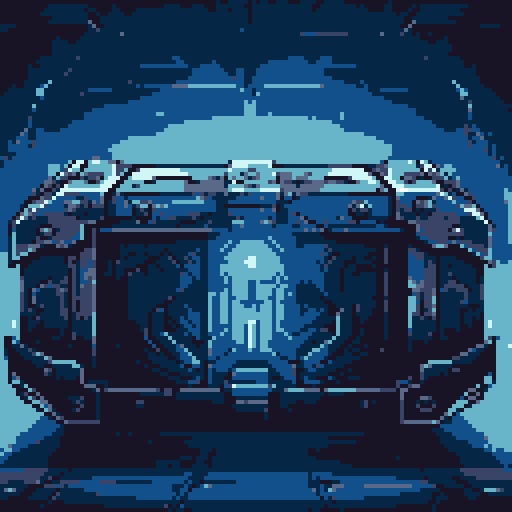 mystery box, stone, metall, shiny, pixel art, sRGB, vibrant colors, glowing lights, intricate patterns