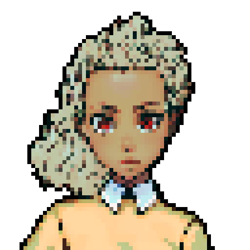 teenage black girl with light brown hair and red eyes