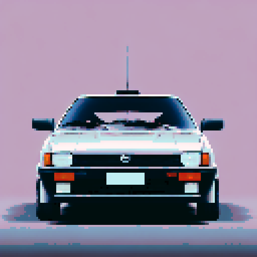 Photorealistic whole Toyota AE85, centered, three-quarter view, right front wheel, clean background, realistic colors, pixel art style
