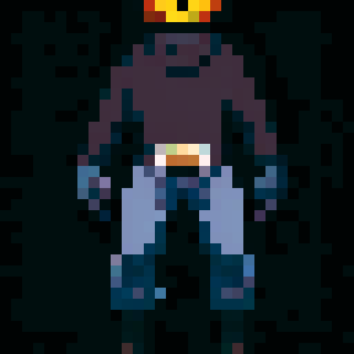 A headless horsemen character. This will be the player character. They have a pumpkin for their head. In some versions it will be without the head and will hold the pumpkin in its hands. But this version the player should have the pumpkin head. Headless horsemen also ride horses but I don't want that for this version.

The head should be clearly visible. The body should be short, with the body being about the same size as the head, maybe smaller, like in Mario games.