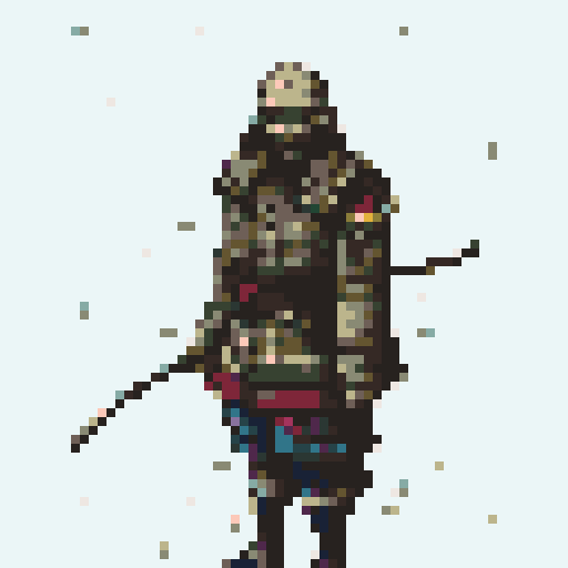 historically accurate muromachi samurai in traditional armor, roguelike rpg full-body sprite