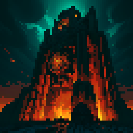 Giant, towering titans with grotesque features, crumbling walls, intense battles, brave soldiers, steampunk-inspired machinery, intense action, dark and moody atmosphere, dramatic lighting, pixelated art style, vibrant and saturated colors, sRGB color space