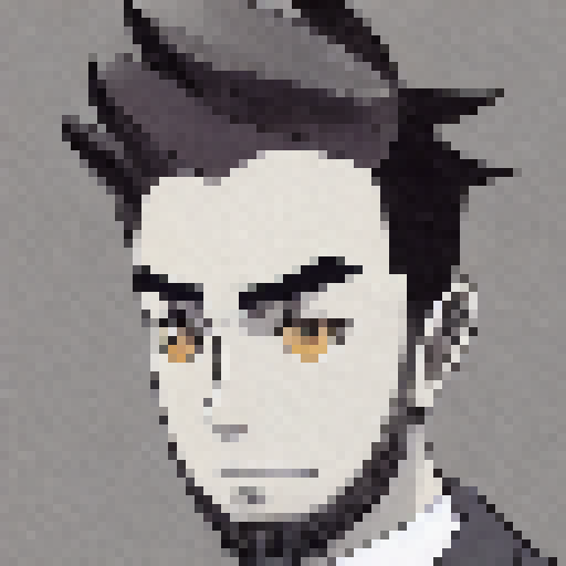 a man with brown hair short on the sides but long on the top  combed over, with brown eyebrows and goatee, wearing a black suit with a yellow tie,