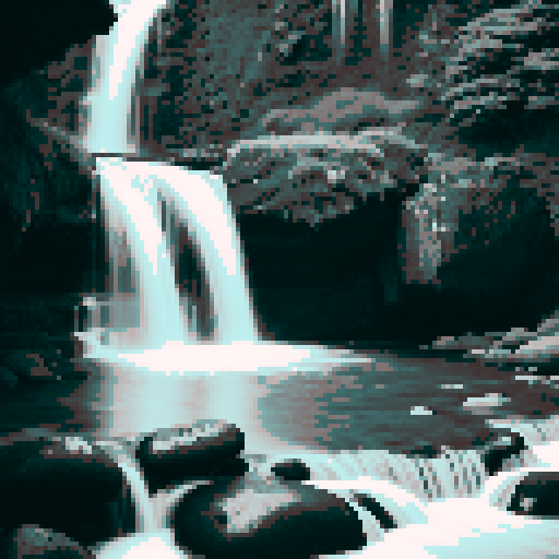 A simple waterfall on an island in Scotland in black and white