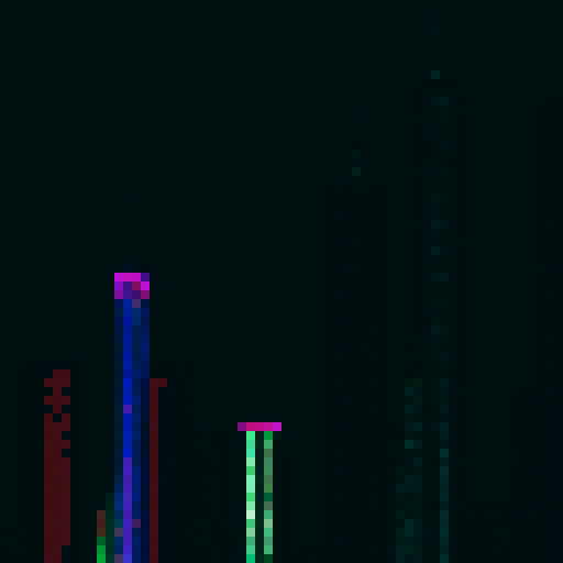 Neon-lit skyscrapers tower above bustling streets as hover cars zip by in a pixelated Tokyo cityscape.