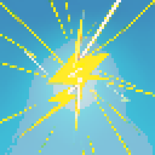 simple, clean, minimalistic, lightning magic, electricity, power, strong lines, lightning bolts, sparks, electric currents, vibrant yellow, vibrant blue, easily recognizable, visually appealing, pixel art, sRGB