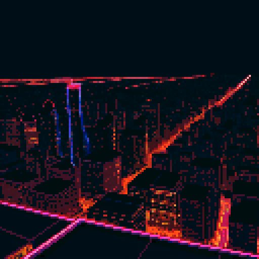 Rooftop taking up half the image, overlooking city at night, gritty, non colorful