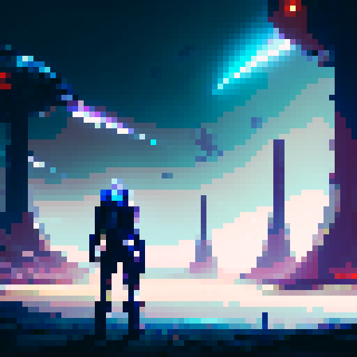 Cyberpunk warriors with blue glowing eyes, clad in metallic armor, standing amongst towering wind turbines and solar panels in a post-apocalyptic wasteland, with a fantasy RPG art style, looking epic
