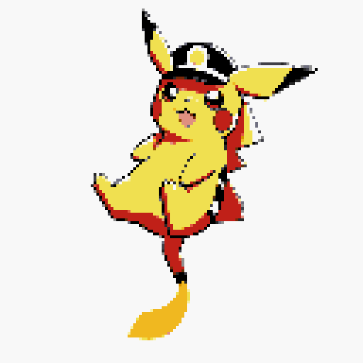 Create an image of Captain Pikachu standing confidently on his tail, showcasing agility and balance. He wears a prominent captain's hat, slightly tilted forward, casting a shadow over his narrowed eyes and subtle smirk. Electric sparks crackle around his detailed fur, especially around his cheeks and tail. Dynamic lighting highlights his form.
