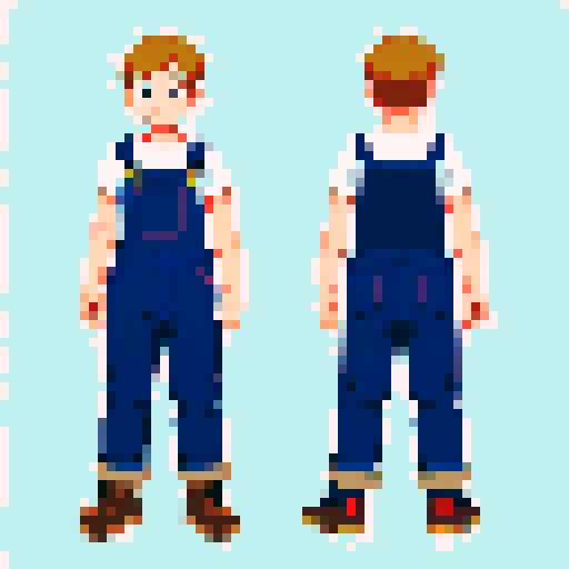 Main character full body scrappy with overalls