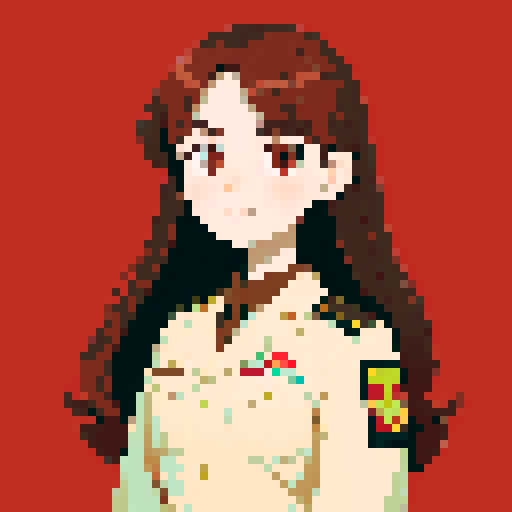 young girl, large round eyes, brown hair, brown eyes, wearing combat army uniform, standing, clean and detailed, game icon, centered composition, beautiful girl, long flowing hair, detailed eyes, slim figure, soft smile, round face