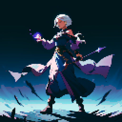 full-body image, sorceress facing right, sorceress ready to fight, evil sorceress, floating, arms out, magic circles, magic power, spell, evil sorceress, evil witch, magic symbols, ultimecia, final fantasy, sRGB, pixel art