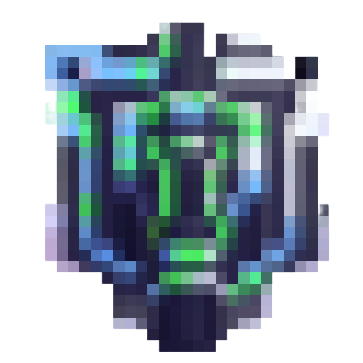 A futuristic, neon shield made of reflective, metallic material, featuring intricate geometric patterns and glowing edges, floating above a dark, cyberpunk cityscape at night.