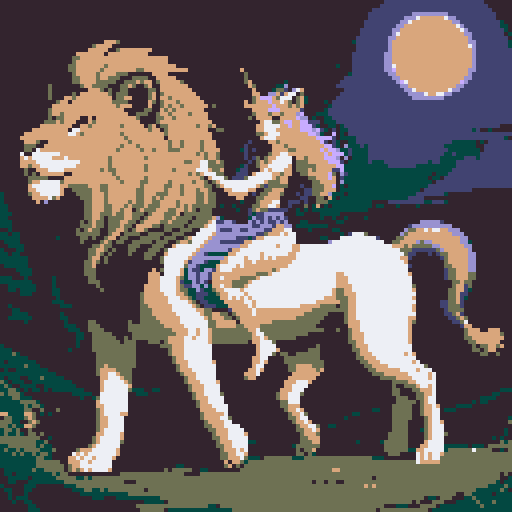 mystic druid wild faun-unicorn mythological woman, playful demeanor, forest guardian, full body with a lion tail, bathed in moonlight