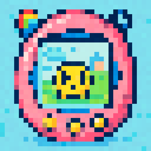 tamagotchi, cute, digital pet, colorful, pixelated, playful, interactive, virtual world, sRGB, pixel art