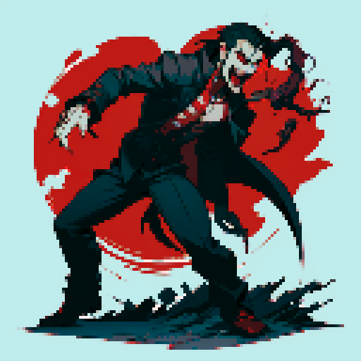 blood splatter, vampire attack, dynamic, vampire claws, vampire fangs, blood, full-body image, male, male vampire, man, full-body