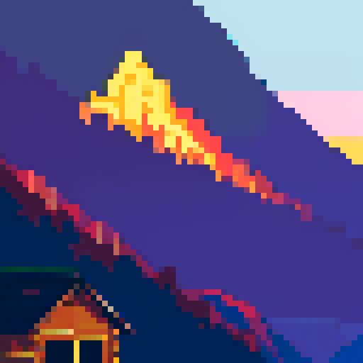 cabin with appalachian mountains in background, beautiful sunset
